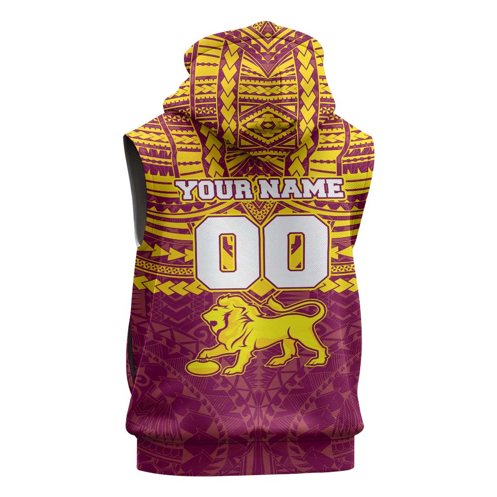 Personalized Brisbane Lions Sleeveless Zip Hoodie Polynesian Tribal Pattern Heritage Football