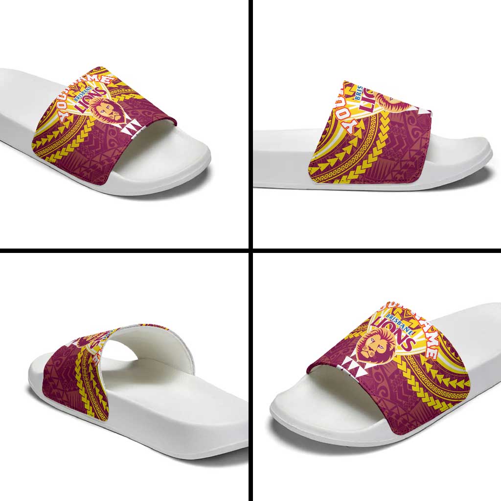 Personalized Brisbane Lions Slide Sandals Polynesian Tribal Pattern Heritage Football