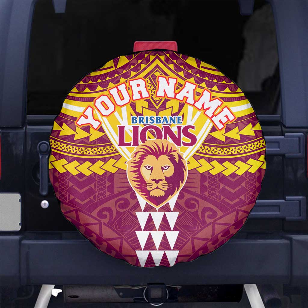 Personalized Brisbane Lions Spare Tire Cover Polynesian Tribal Pattern Heritage Football
