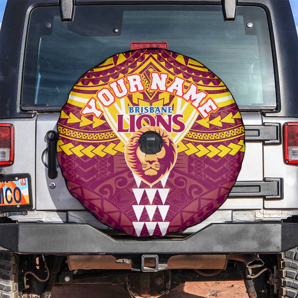 Personalized Brisbane Lions Spare Tire Cover Polynesian Tribal Pattern Heritage Football