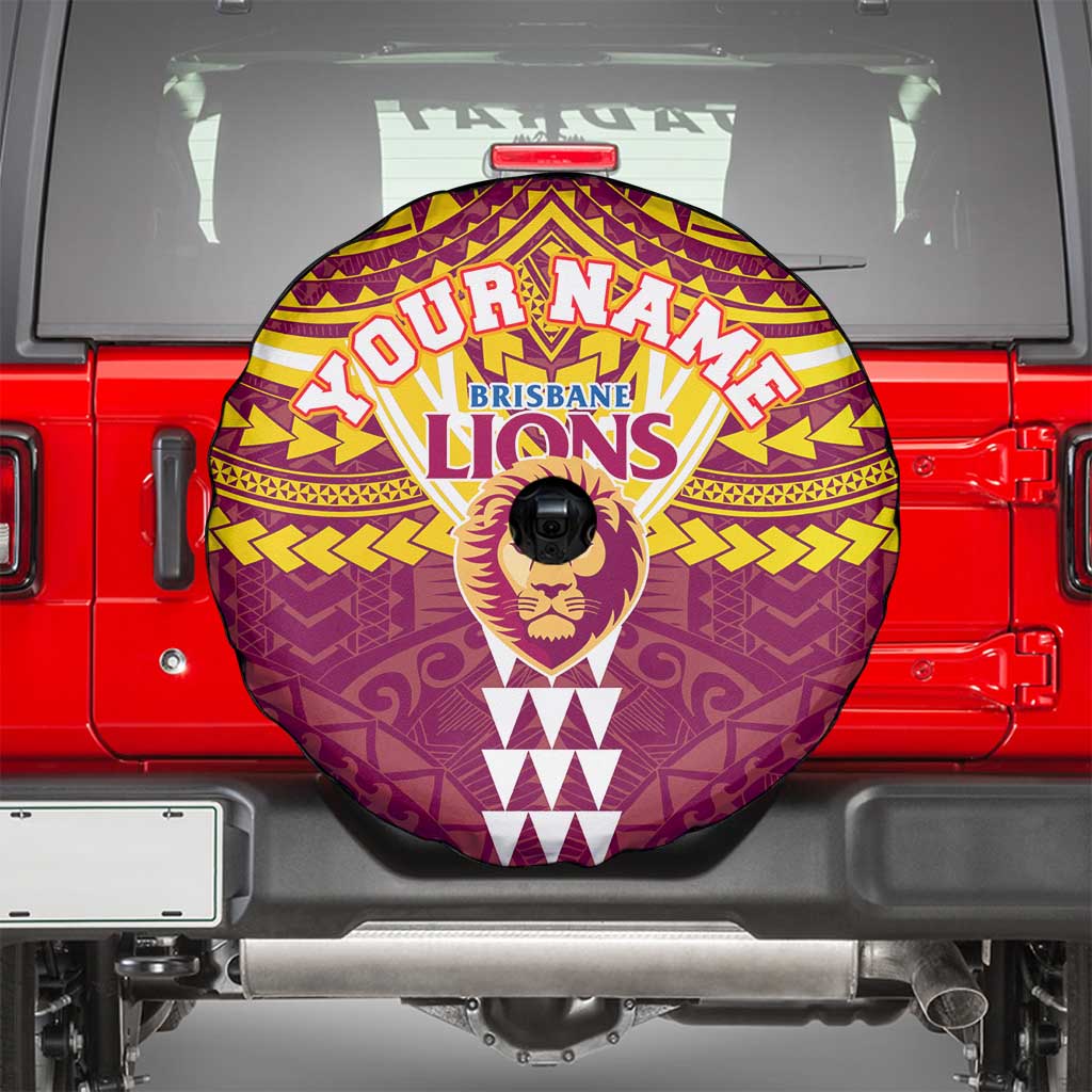 Personalized Brisbane Lions Spare Tire Cover Polynesian Tribal Pattern Heritage Football
