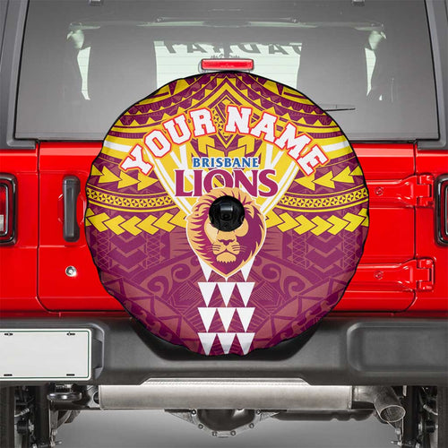 Personalized Brisbane Lions Spare Tire Cover Polynesian Tribal Pattern Heritage Football