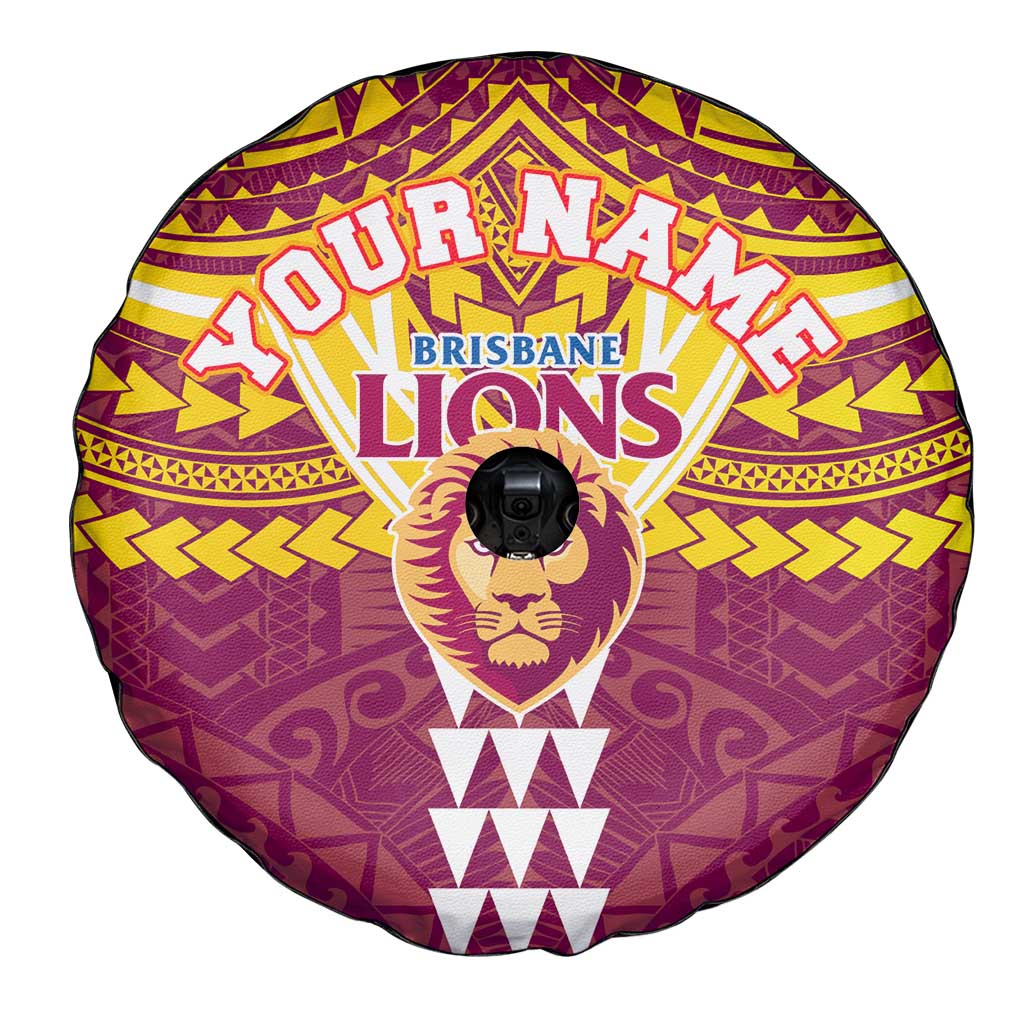 Personalized Brisbane Lions Spare Tire Cover Polynesian Tribal Pattern Heritage Football