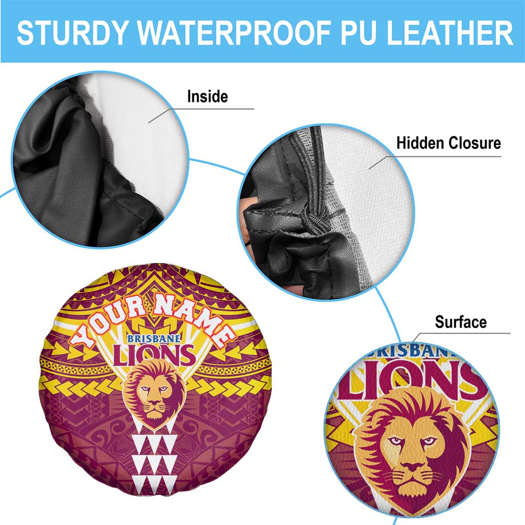 Personalized Brisbane Lions Spare Tire Cover Polynesian Tribal Pattern Heritage Football