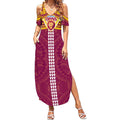Personalized Brisbane Lions Summer Maxi Dress Polynesian Tribal Pattern Heritage Football