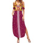 Personalized Brisbane Lions Summer Maxi Dress Polynesian Tribal Pattern Heritage Football