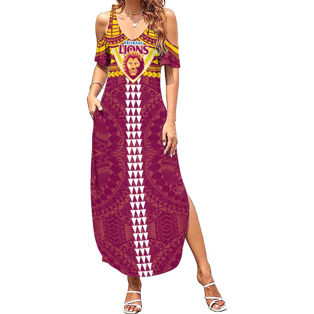 Personalized Brisbane Lions Summer Maxi Dress Polynesian Tribal Pattern Heritage Football