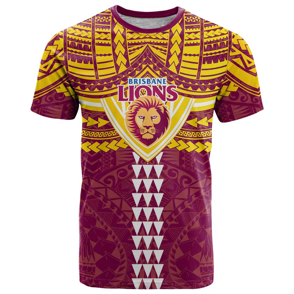 Personalized Brisbane Lions T Shirt Polynesian Tribal Pattern Heritage Football