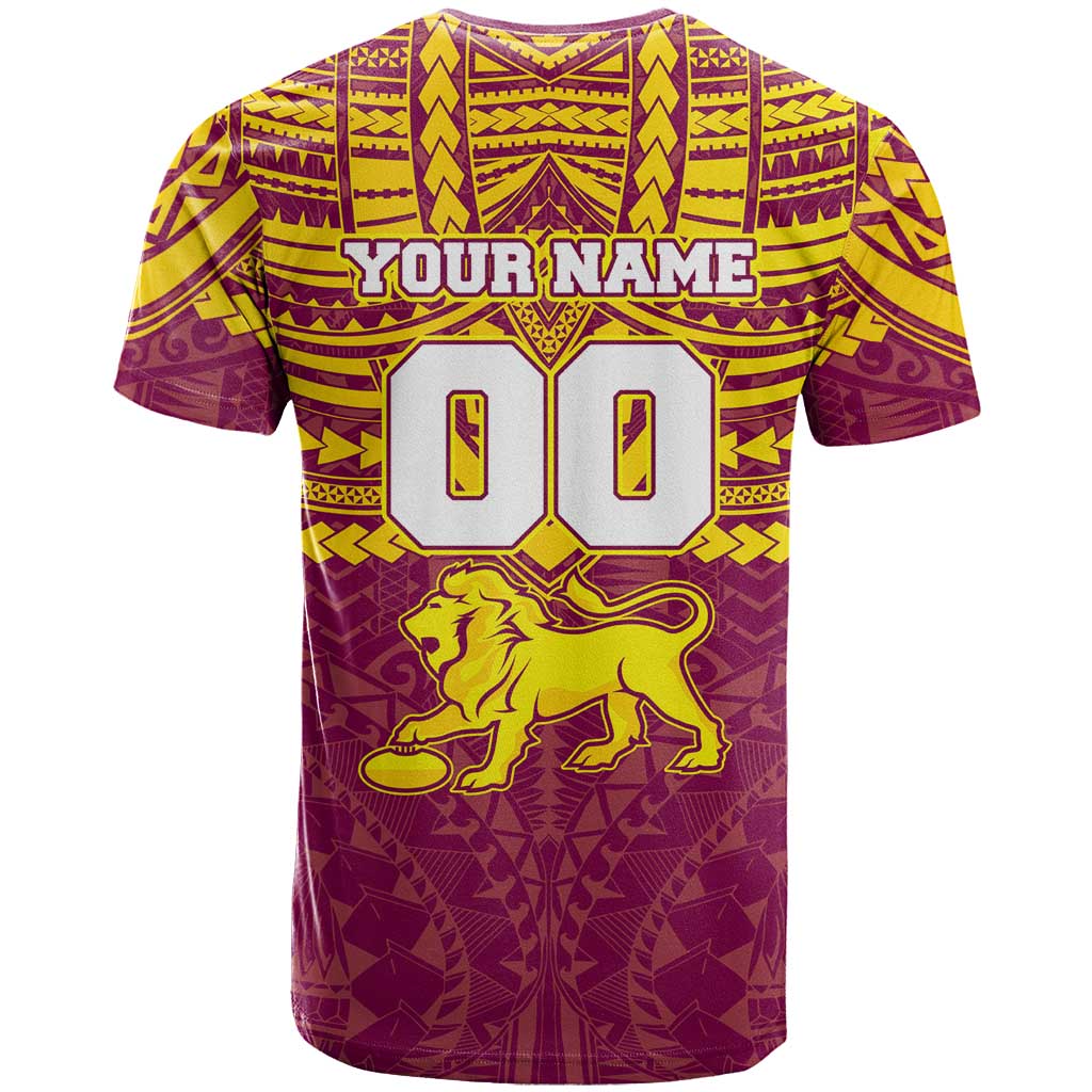 Personalized Brisbane Lions T Shirt Polynesian Tribal Pattern Heritage Football