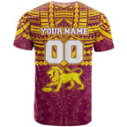 Personalized Brisbane Lions T Shirt Polynesian Tribal Pattern Heritage Football