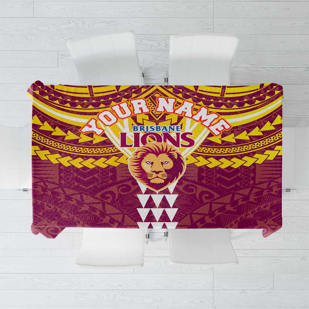 Personalized Brisbane Lions Tablecloth Polynesian Tribal Pattern Heritage Football