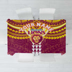 Personalized Brisbane Lions Tablecloth Polynesian Tribal Pattern Heritage Football
