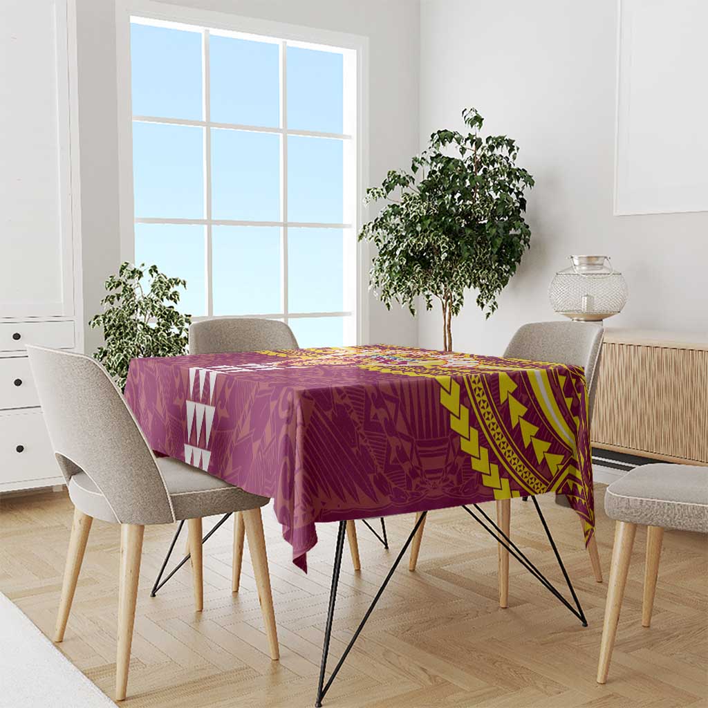 Personalized Brisbane Lions Tablecloth Polynesian Tribal Pattern Heritage Football