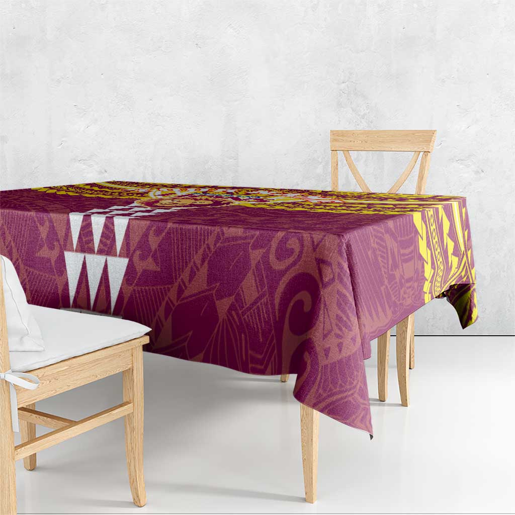 Personalized Brisbane Lions Tablecloth Polynesian Tribal Pattern Heritage Football