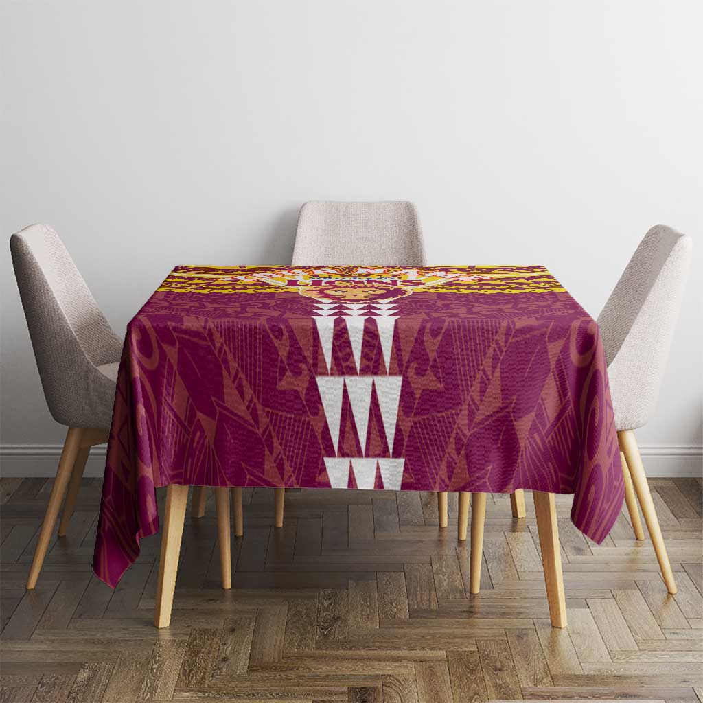 Personalized Brisbane Lions Tablecloth Polynesian Tribal Pattern Heritage Football