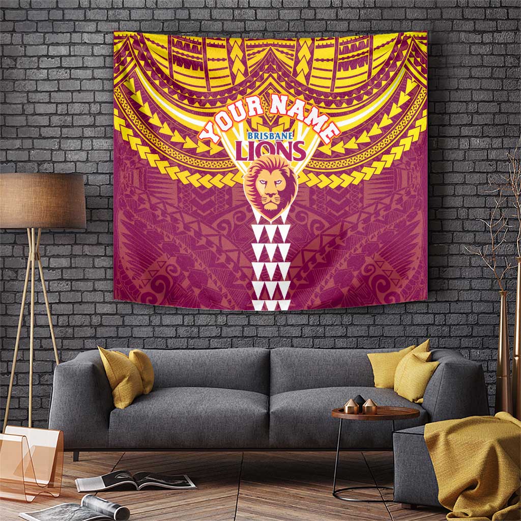 Personalized Brisbane Lions Tapestry Polynesian Tribal Pattern Heritage Football