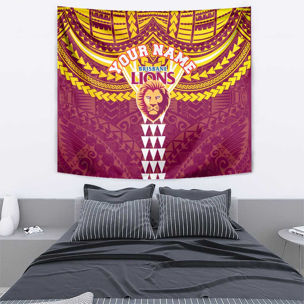 Personalized Brisbane Lions Tapestry Polynesian Tribal Pattern Heritage Football