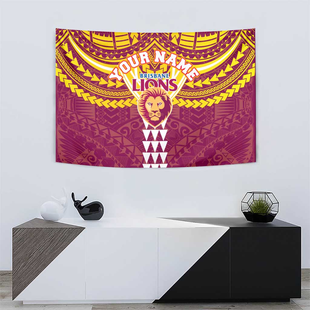Personalized Brisbane Lions Tapestry Polynesian Tribal Pattern Heritage Football
