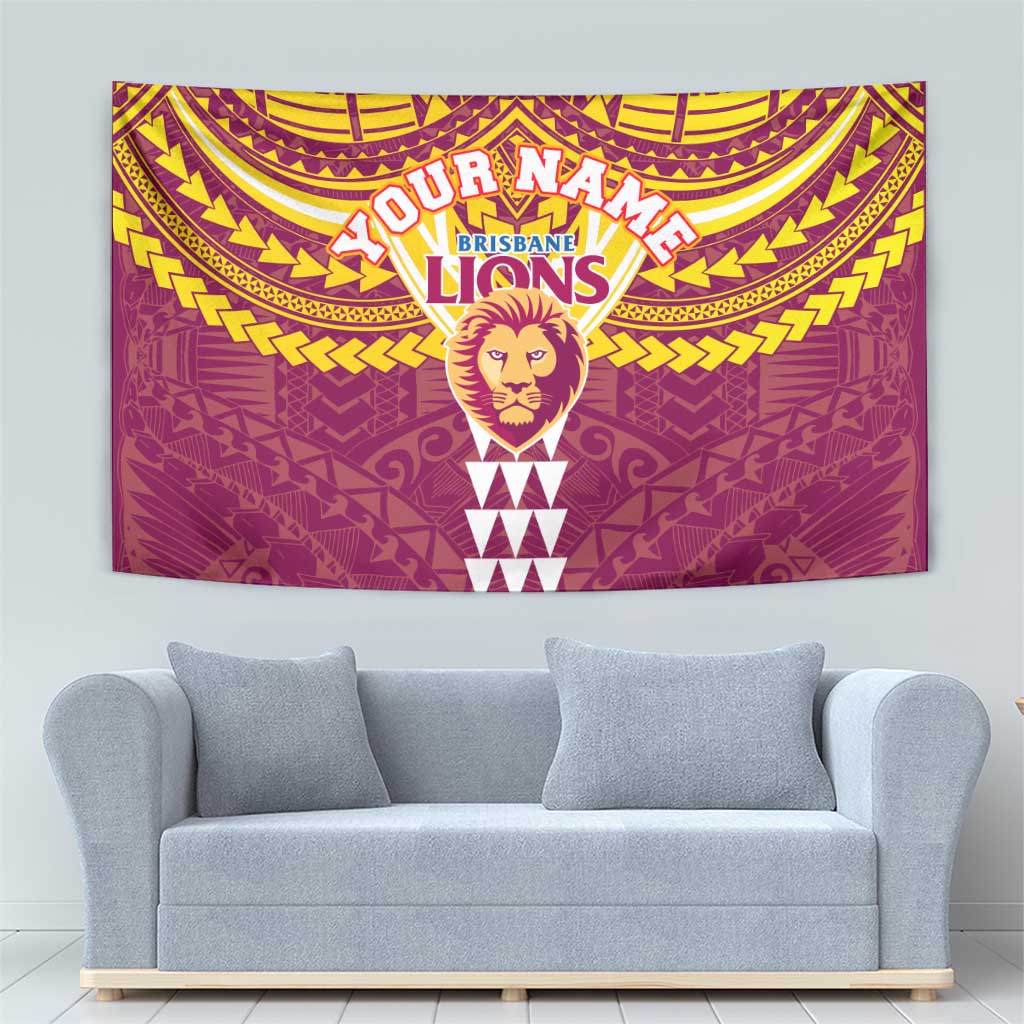 Personalized Brisbane Lions Tapestry Polynesian Tribal Pattern Heritage Football