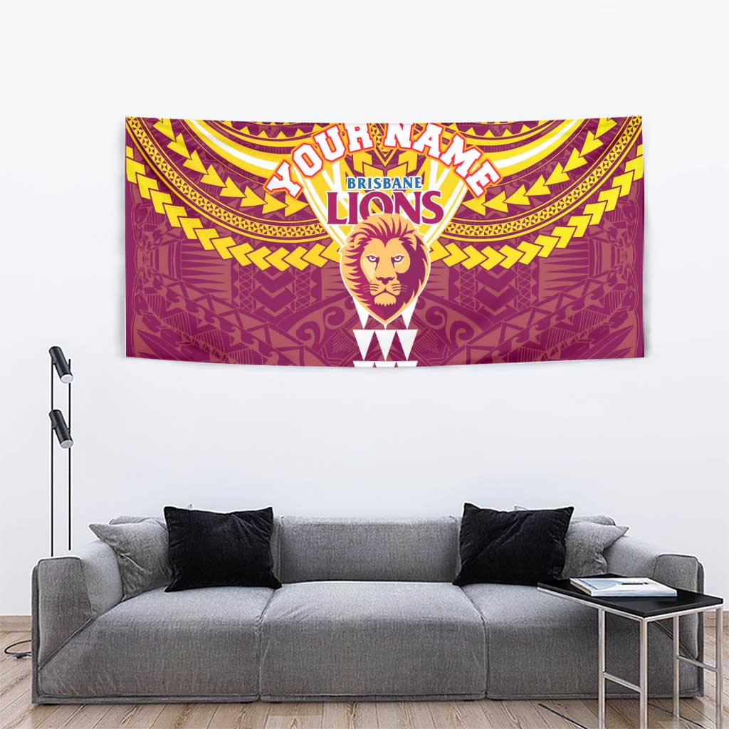 Personalized Brisbane Lions Tapestry Polynesian Tribal Pattern Heritage Football