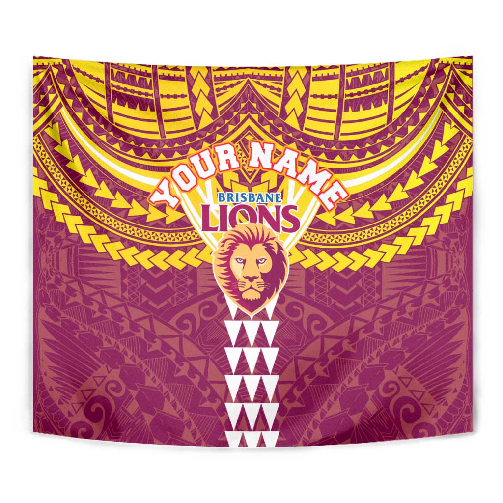 Personalized Brisbane Lions Tapestry Polynesian Tribal Pattern Heritage Football