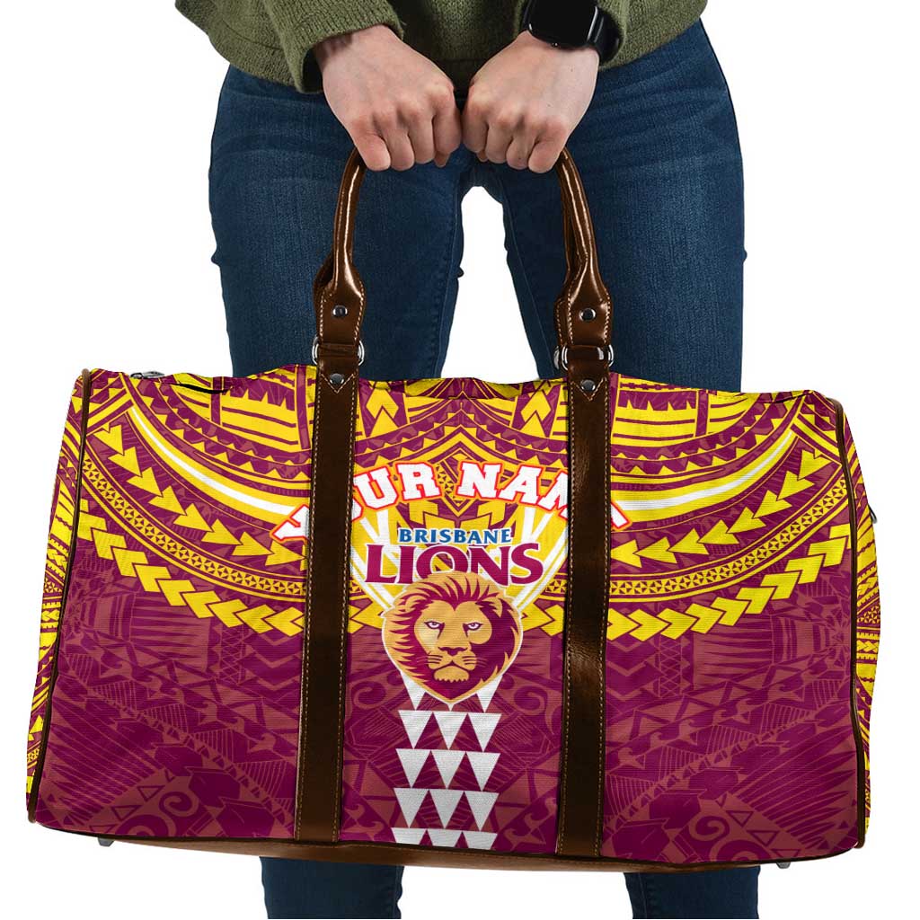 Personalized Brisbane Lions Travel Bag Polynesian Tribal Pattern Heritage Football