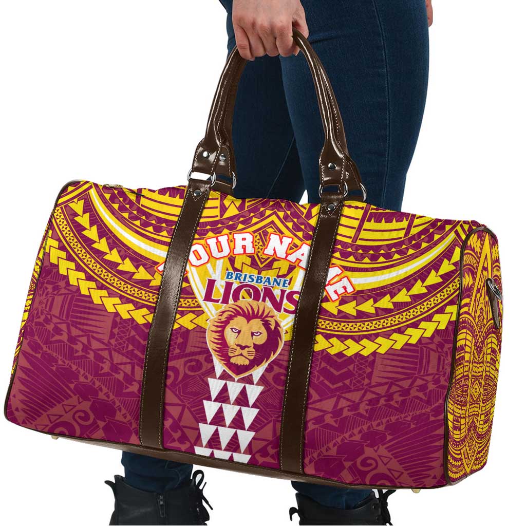 Personalized Brisbane Lions Travel Bag Polynesian Tribal Pattern Heritage Football