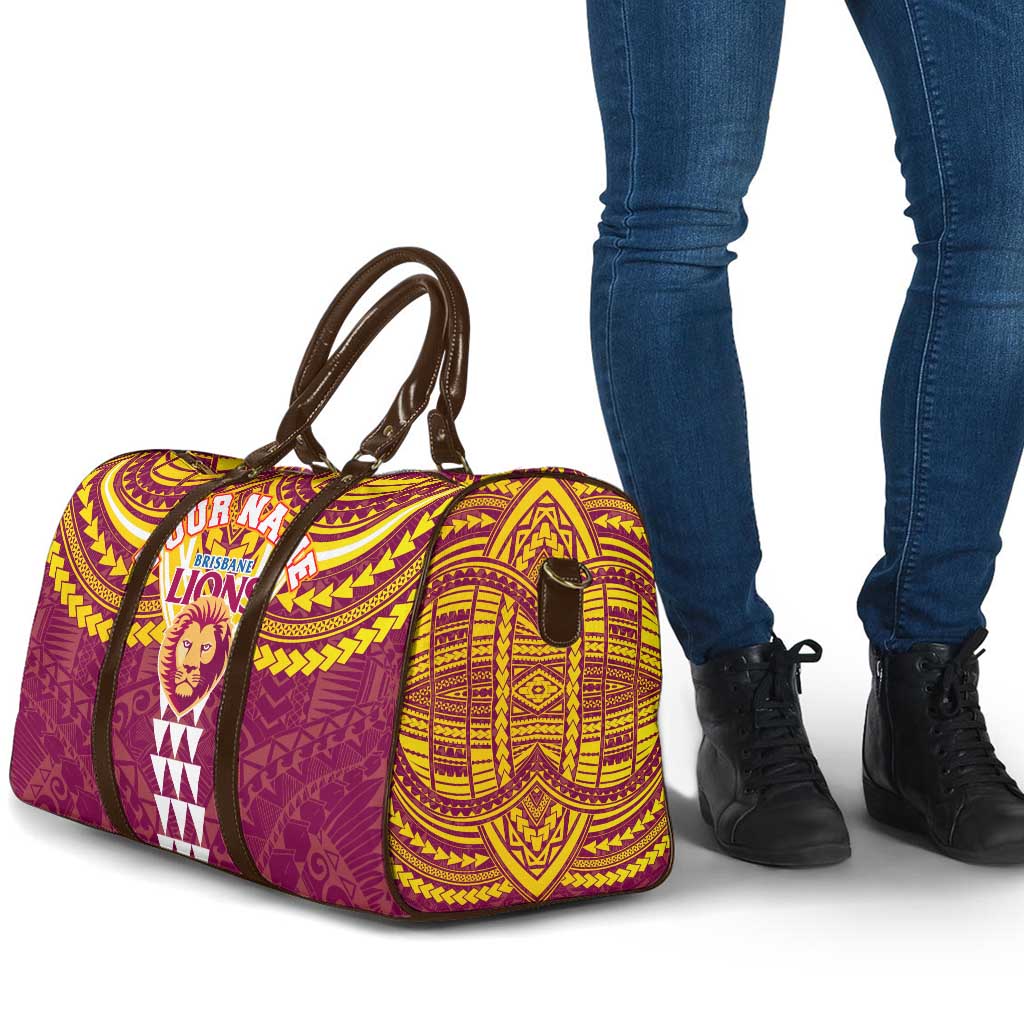 Personalized Brisbane Lions Travel Bag Polynesian Tribal Pattern Heritage Football