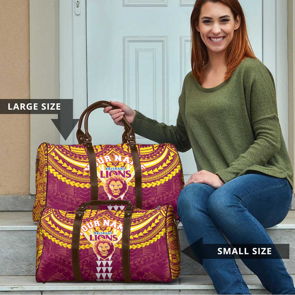Personalized Brisbane Lions Travel Bag Polynesian Tribal Pattern Heritage Football