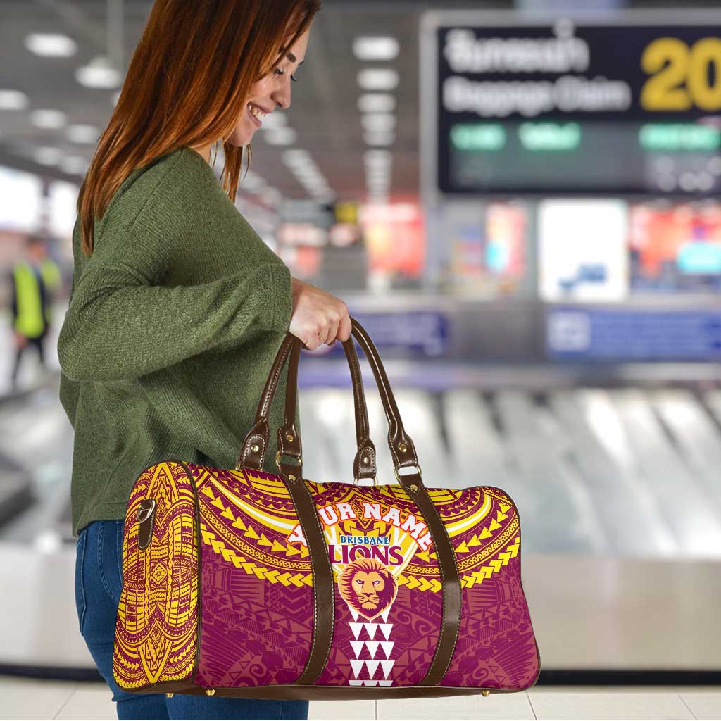 Personalized Brisbane Lions Travel Bag Polynesian Tribal Pattern Heritage Football
