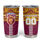 Personalized Brisbane Lions Tumbler Cup Polynesian Tribal Pattern Heritage Football