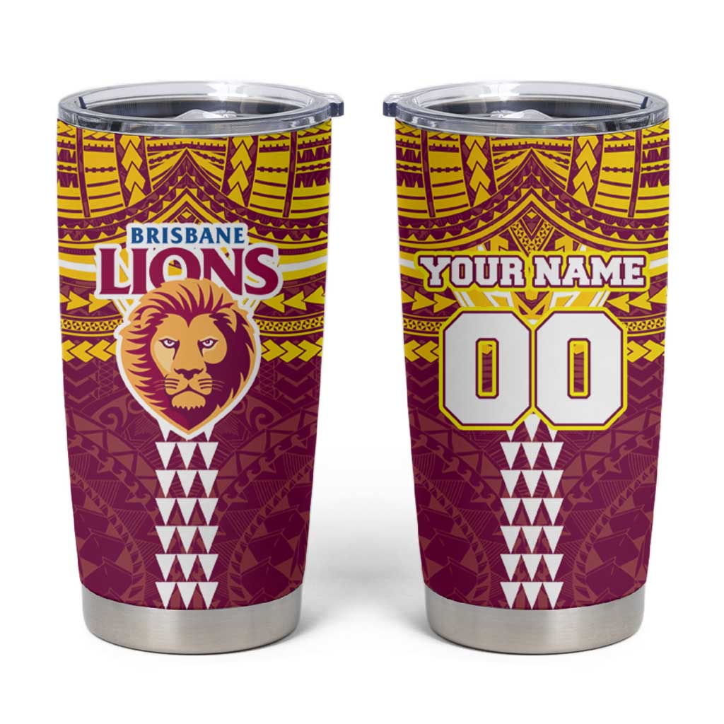 Personalized Brisbane Lions Tumbler Cup Polynesian Tribal Pattern Heritage Football