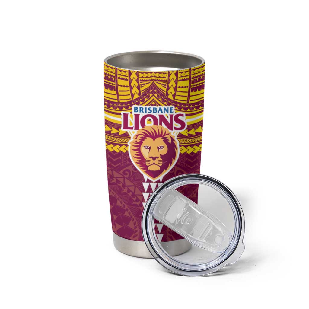 Personalized Brisbane Lions Tumbler Cup Polynesian Tribal Pattern Heritage Football