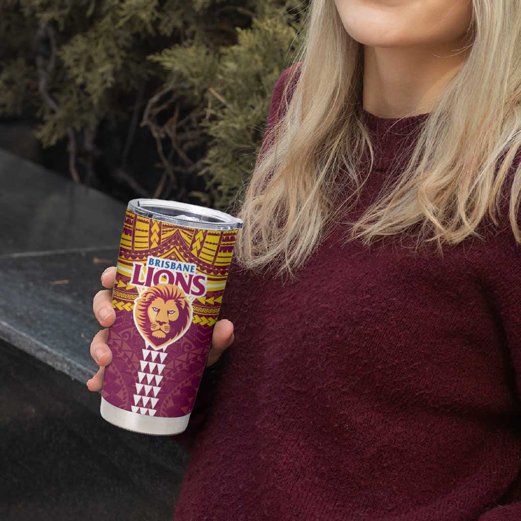 Personalized Brisbane Lions Tumbler Cup Polynesian Tribal Pattern Heritage Football