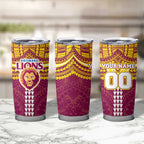 Personalized Brisbane Lions Tumbler Cup Polynesian Tribal Pattern Heritage Football