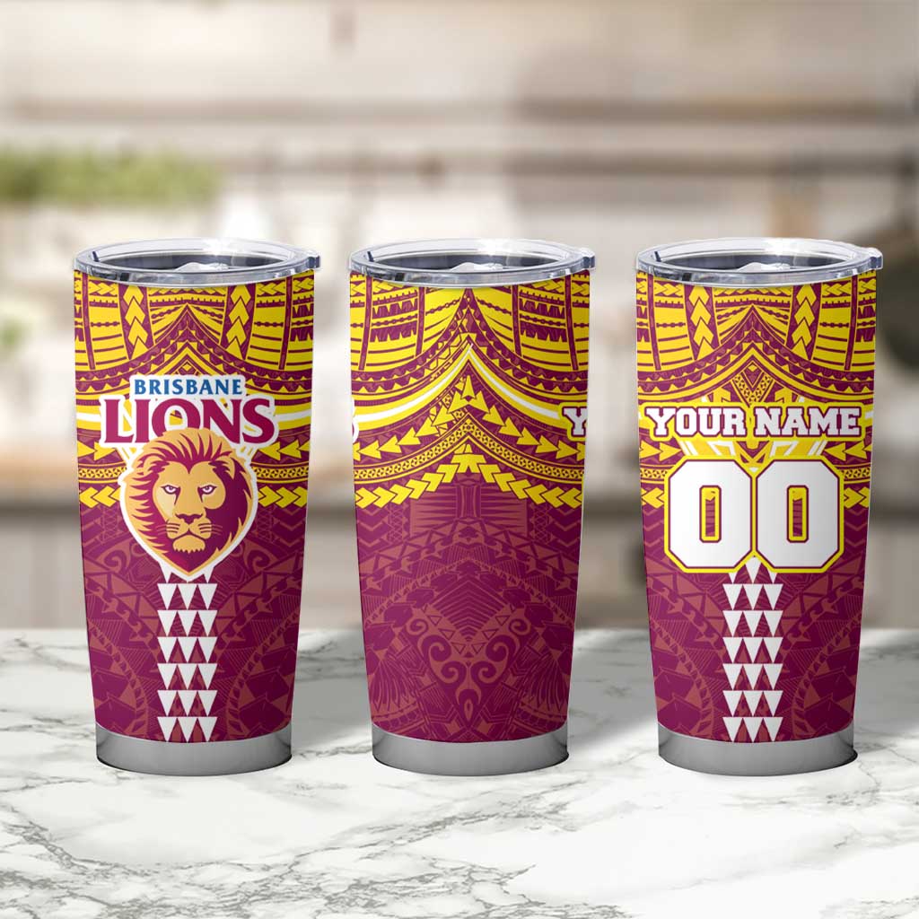 Personalized Brisbane Lions Tumbler Cup Polynesian Tribal Pattern Heritage Football