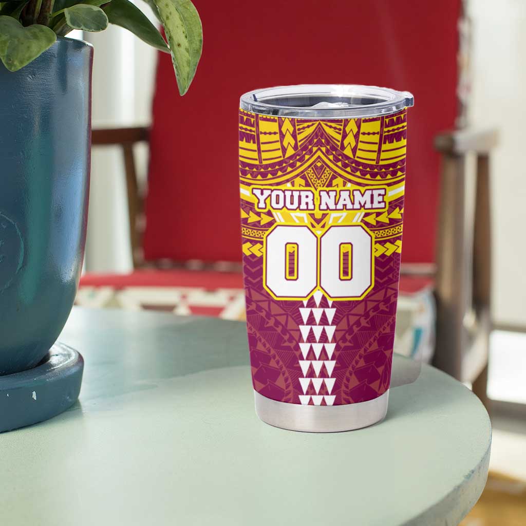 Personalized Brisbane Lions Tumbler Cup Polynesian Tribal Pattern Heritage Football