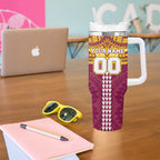 Personalized Brisbane Lions Tumbler With Handle Polynesian Tribal Pattern Heritage Football
