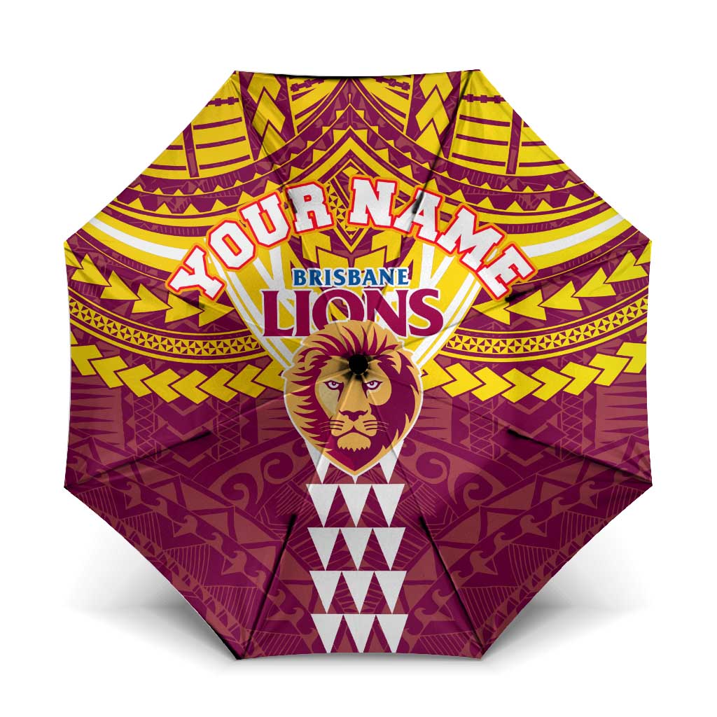 Personalized Brisbane Lions Umbrella Polynesian Tribal Pattern Heritage Football