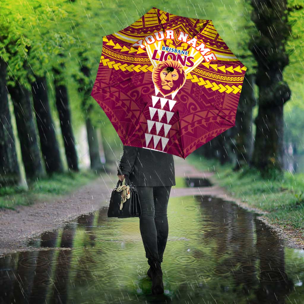 Personalized Brisbane Lions Umbrella Polynesian Tribal Pattern Heritage Football