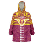 Personalized Brisbane Lions Wearable Blanket Hoodie Polynesian Tribal Pattern Heritage Football