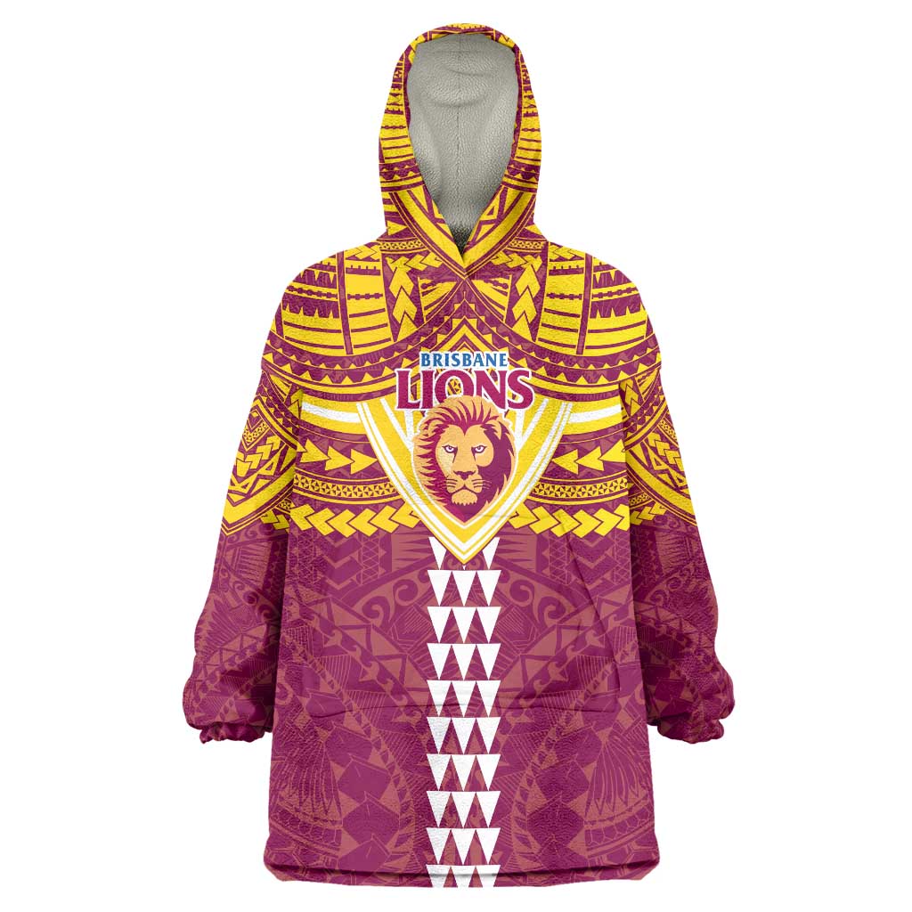 Personalized Brisbane Lions Wearable Blanket Hoodie Polynesian Tribal Pattern Heritage Football