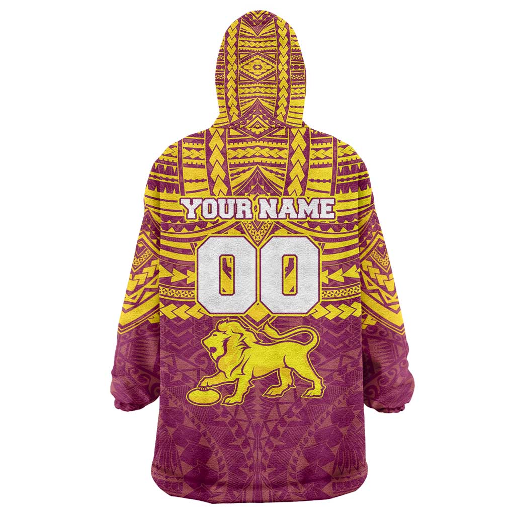 Personalized Brisbane Lions Wearable Blanket Hoodie Polynesian Tribal Pattern Heritage Football