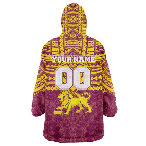 Personalized Brisbane Lions Wearable Blanket Hoodie Polynesian Tribal Pattern Heritage Football