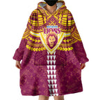 Personalized Brisbane Lions Wearable Blanket Hoodie Polynesian Tribal Pattern Heritage Football
