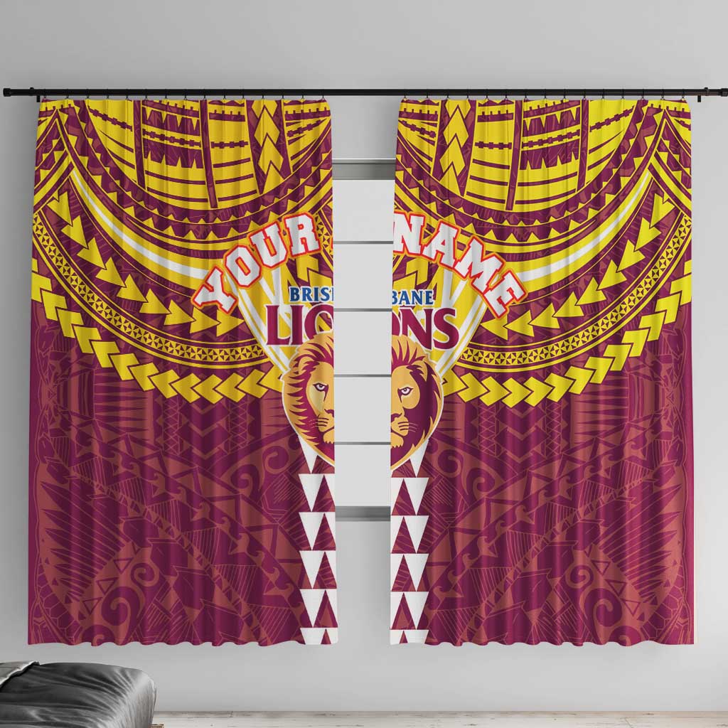 Personalized Brisbane Lions Window Curtain Polynesian Tribal Pattern Heritage Football
