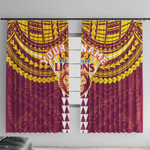 Personalized Brisbane Lions Window Curtain Polynesian Tribal Pattern Heritage Football