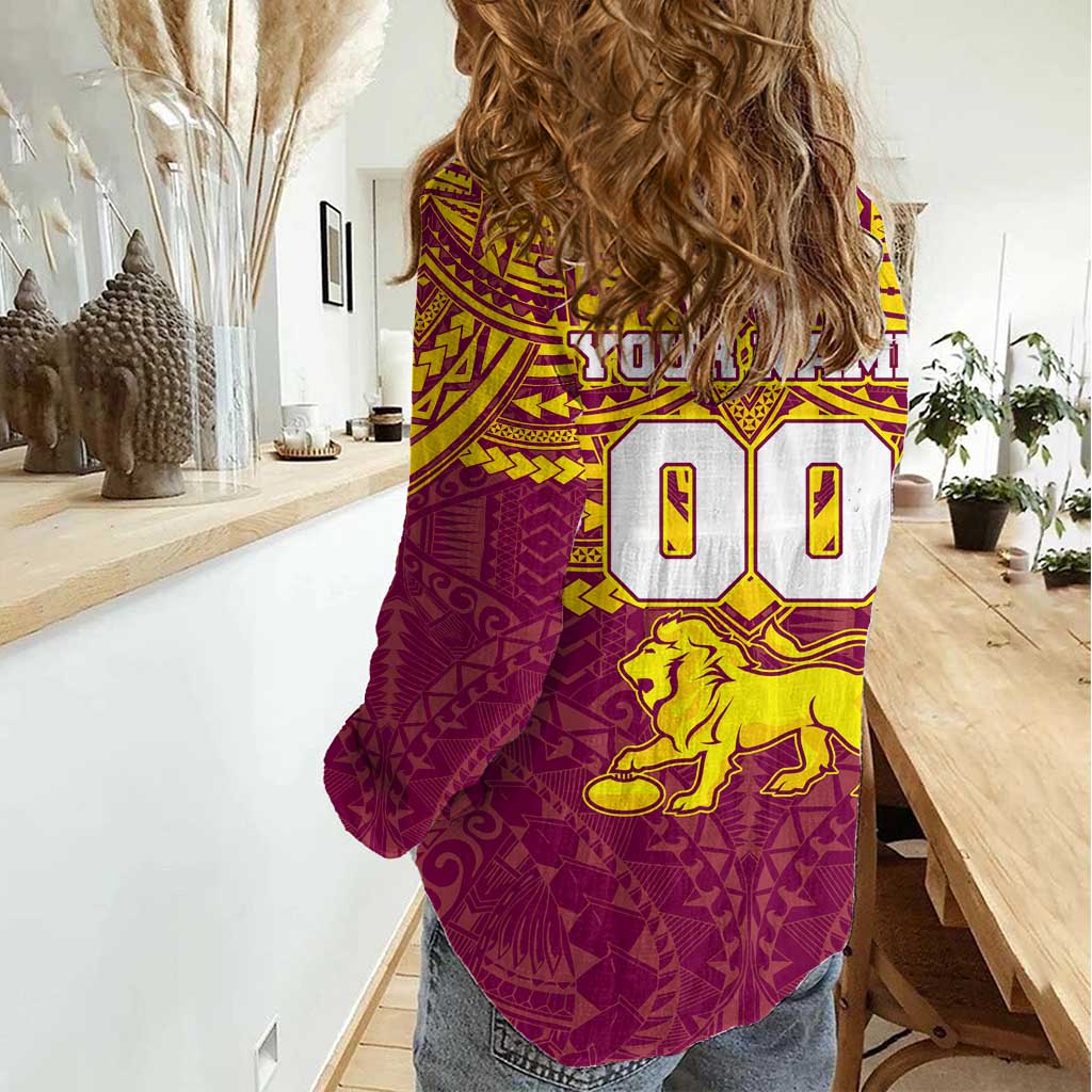 Personalized Brisbane Lions Women Casual Shirt Polynesian Tribal Pattern Heritage Football