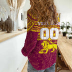 Personalized Brisbane Lions Women Casual Shirt Polynesian Tribal Pattern Heritage Football