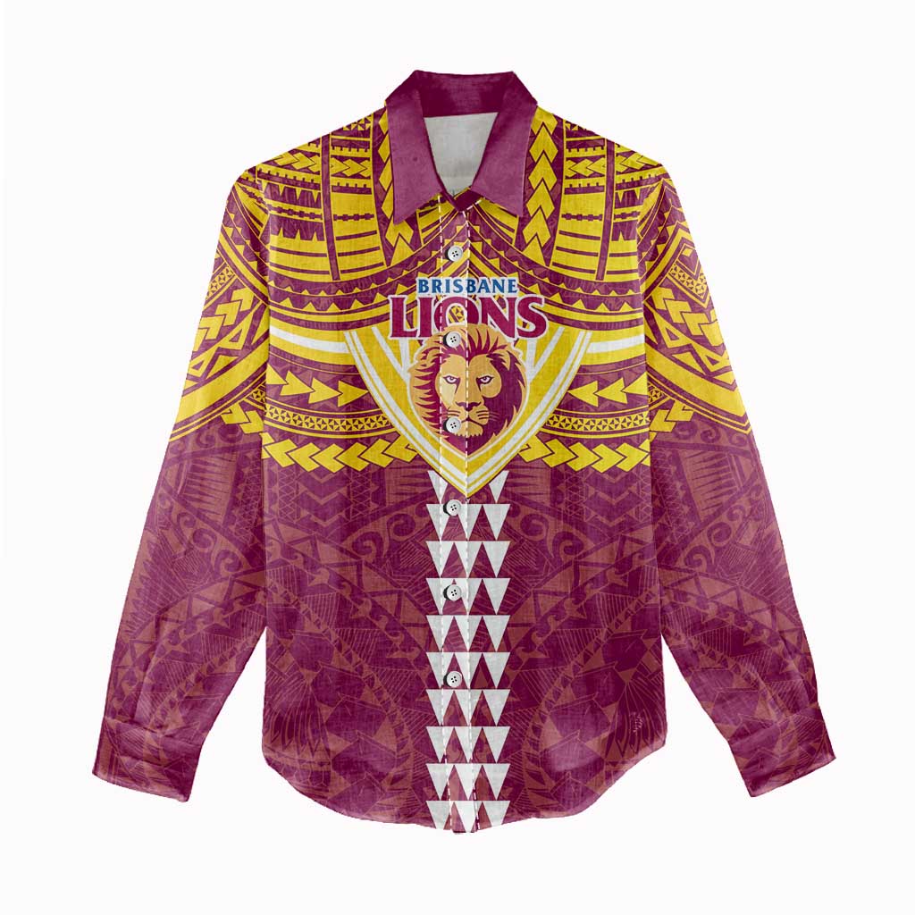 Personalized Brisbane Lions Women Casual Shirt Polynesian Tribal Pattern Heritage Football
